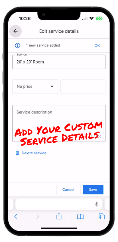 Add Custom Service Details on Mobile
