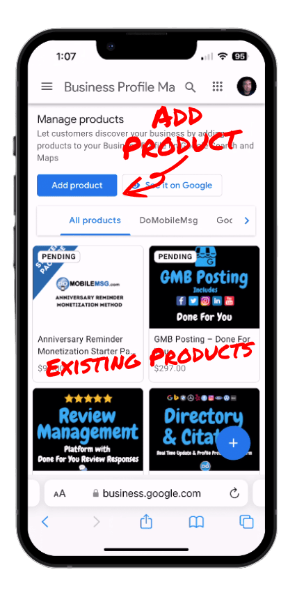 Add a Product button mobile