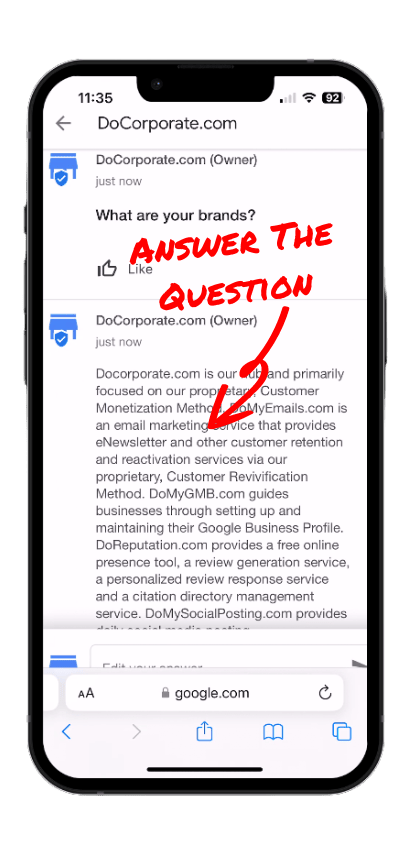 Google Business Profile Mobile Answering A Question