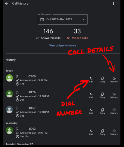 Call History Details