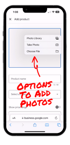 Options to add product photos mobile